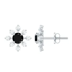 2 CT Lab Created Black Diamond Floral Stud Earrings with Diamond