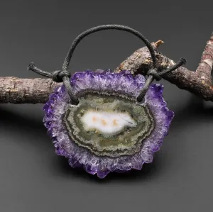 2 Hole Pendant Natural Amethyst Stalactite Flower Pendant Flat Slice Freeform One of a Kind P0172