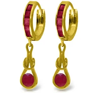 2.6 Carat 14K Solid Yellow Gold Huggie Earrings Dangling Ruby