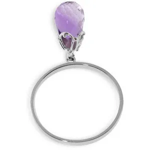 3 Carat 14K Solid White Gold Ring Dangling Briolette Purple Amethyst