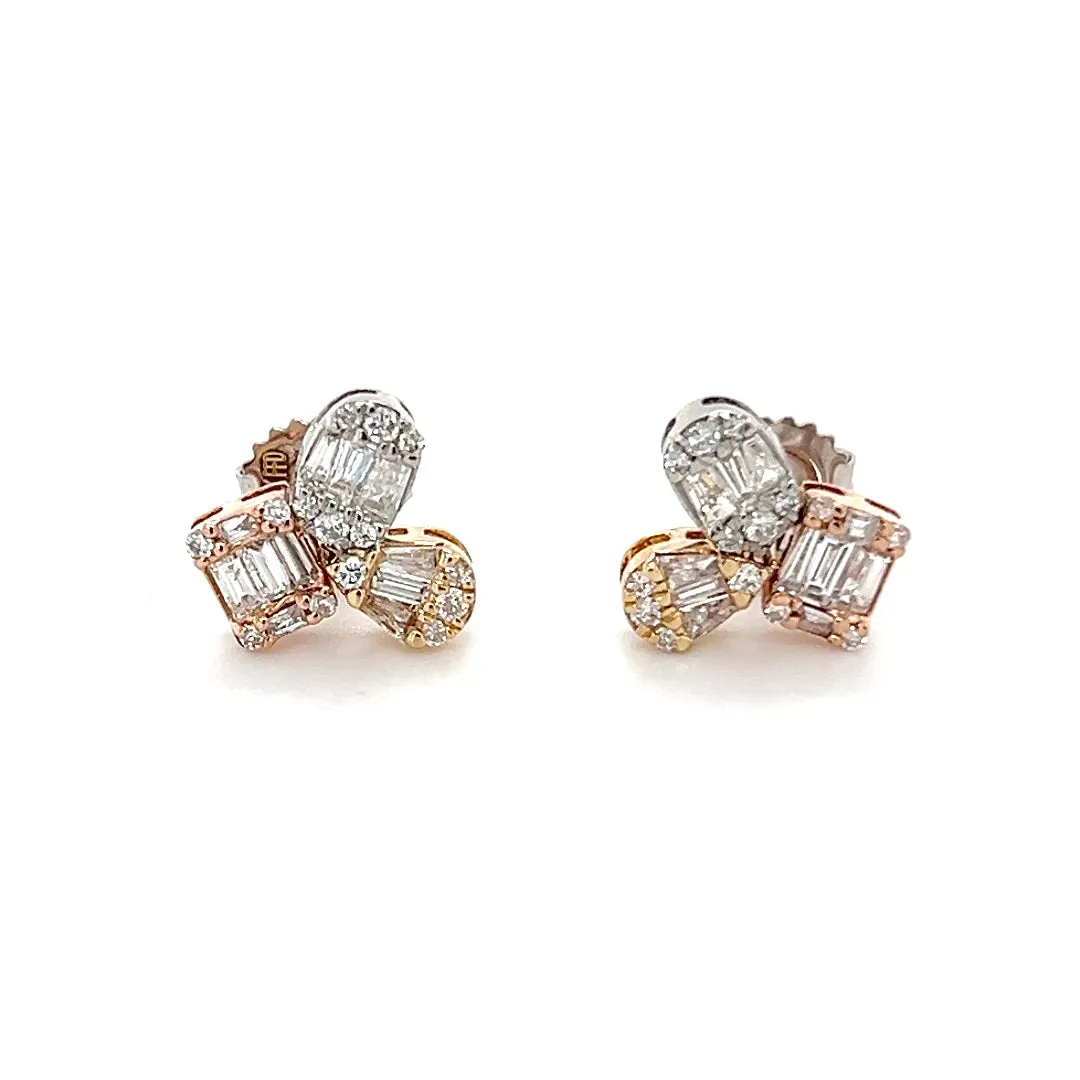 3 Stone Multishape Illusion Diamond Studs