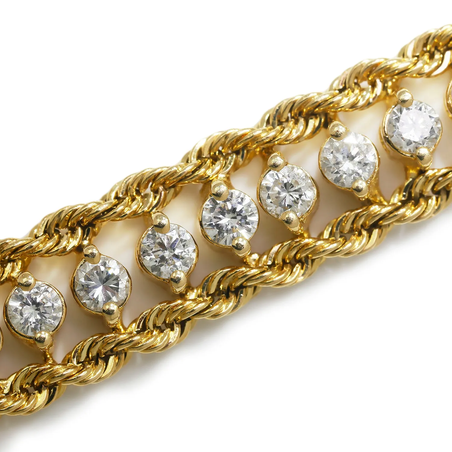 4.00CT Diamond Double-Rope Tennis Bracelet Yellow Gold 6.75"