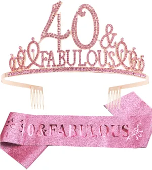 40th Birthday, 40th Birthday Tiara Pink, 40 Tiara and Sash, 40th Crown, 40th Birthday