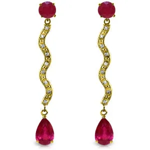 4.35 Carat 14K Solid Yellow Gold Earrings Natural Diamond Ruby