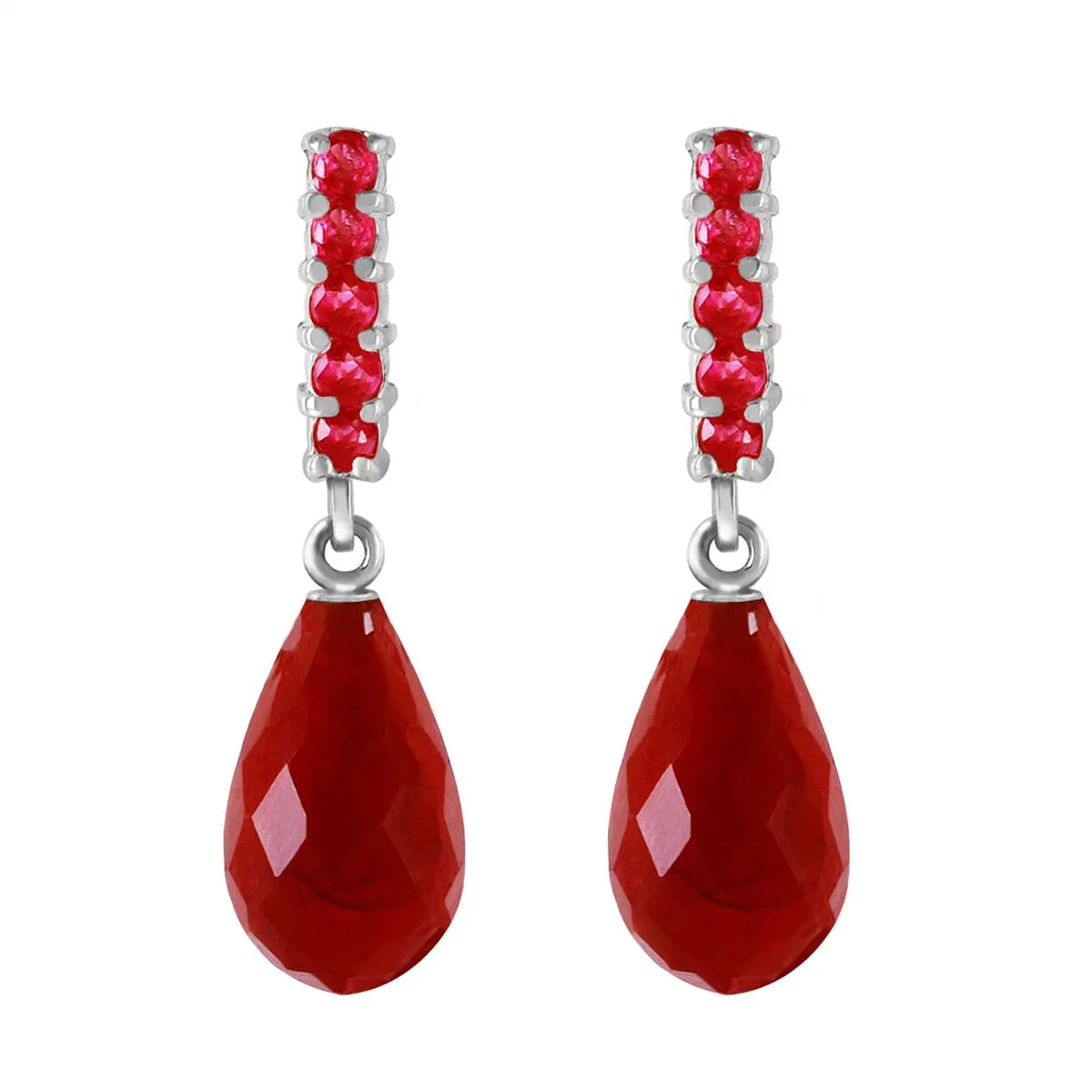 7 Carat 14K Solid White Gold Ruby Earrings Briolette Dangling Ruby