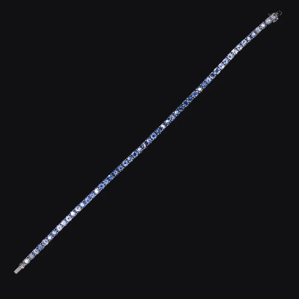 7.87ct SAPPHIRE GRADIENT TENNIS BRACELET 14k WHITE GOLD NATURAL OMBRE BLUE 8ct