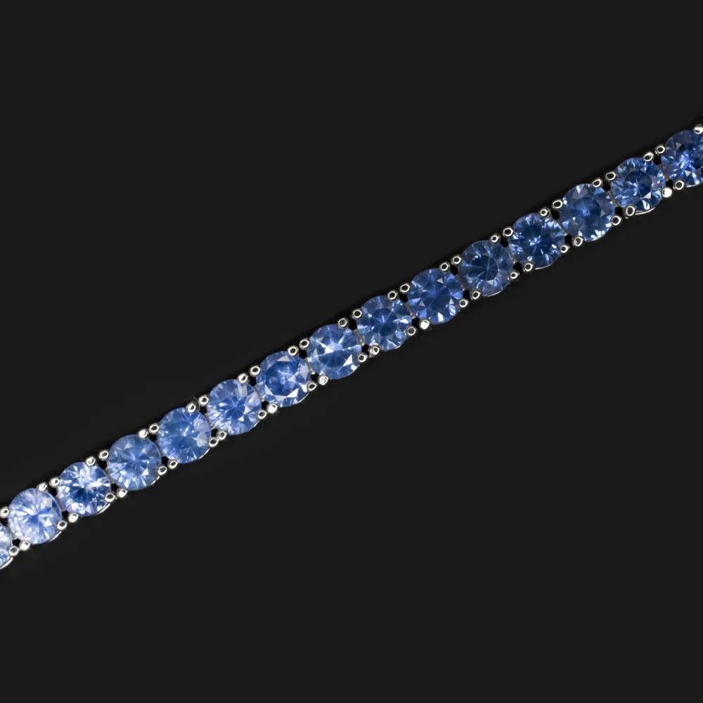 7.87ct SAPPHIRE GRADIENT TENNIS BRACELET 14k WHITE GOLD NATURAL OMBRE BLUE 8ct