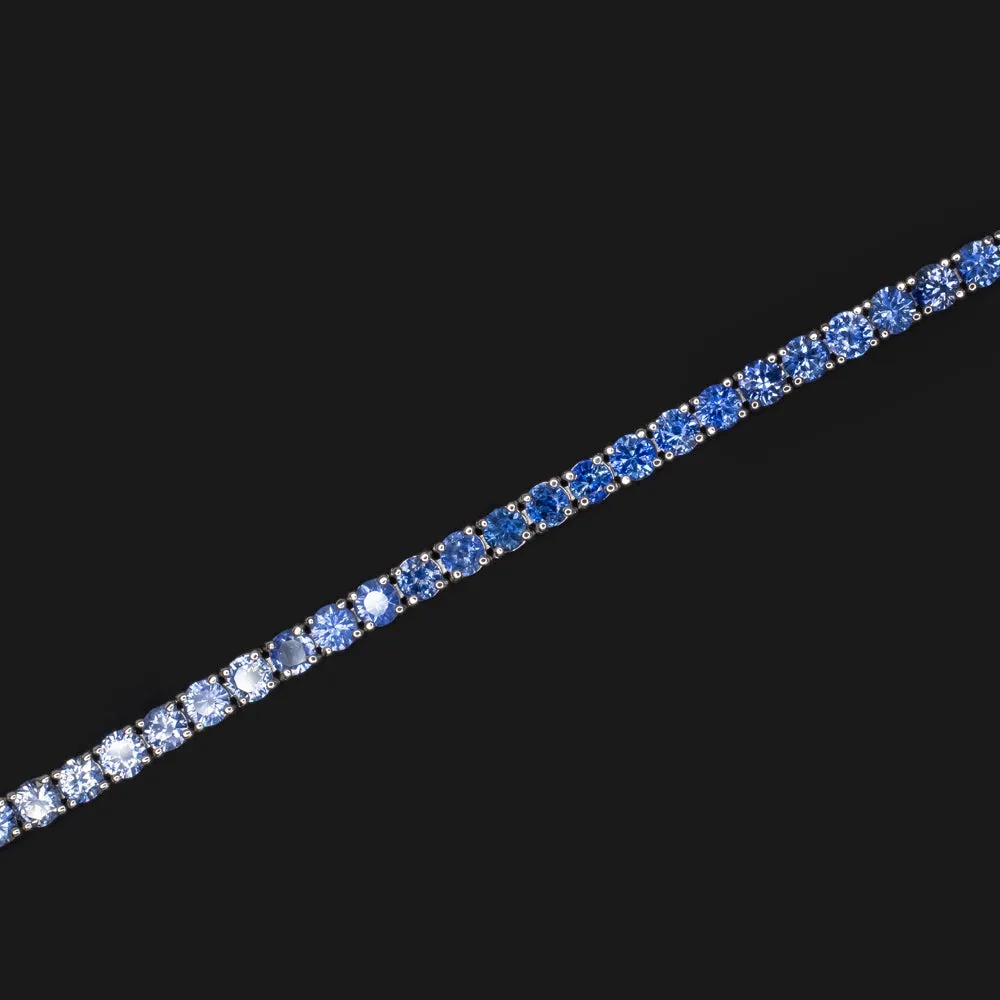 7.87ct SAPPHIRE GRADIENT TENNIS BRACELET 14k WHITE GOLD NATURAL OMBRE BLUE 8ct