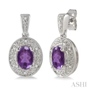 7x5MM Oval Cut Amethyst and 1/20 Ctw Single Cut Diamond Earrings in Sterling Silver