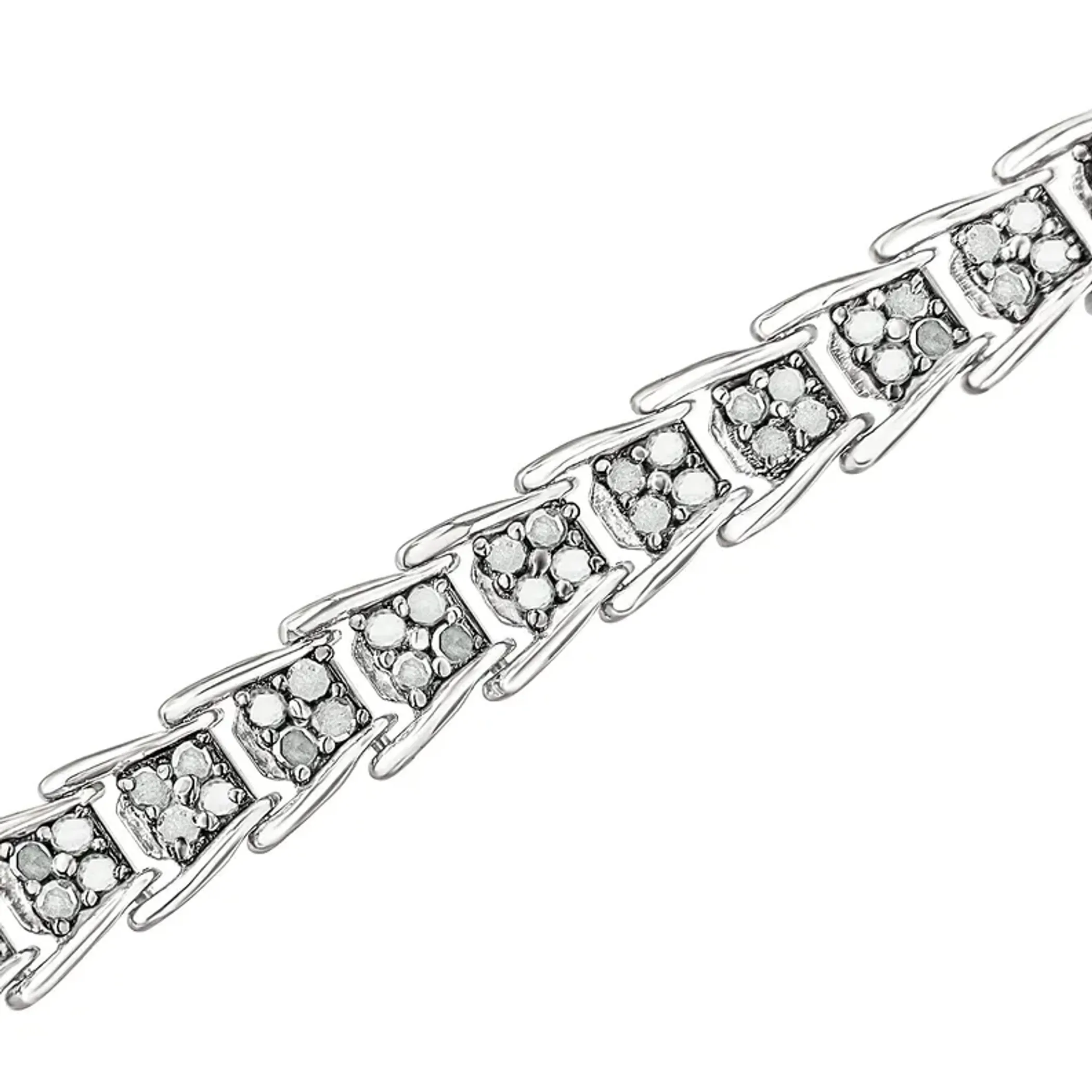 .925 Sterling Silver 2.0 Cttw Diamond Fan-Shaped Fancy Chevron Link Tennis Bracelet (I-J Color, I3 Clarity) - 7" - Size: BRACELET SIZE 7 INCHES | Pack Of: 1 | Metal color: 7