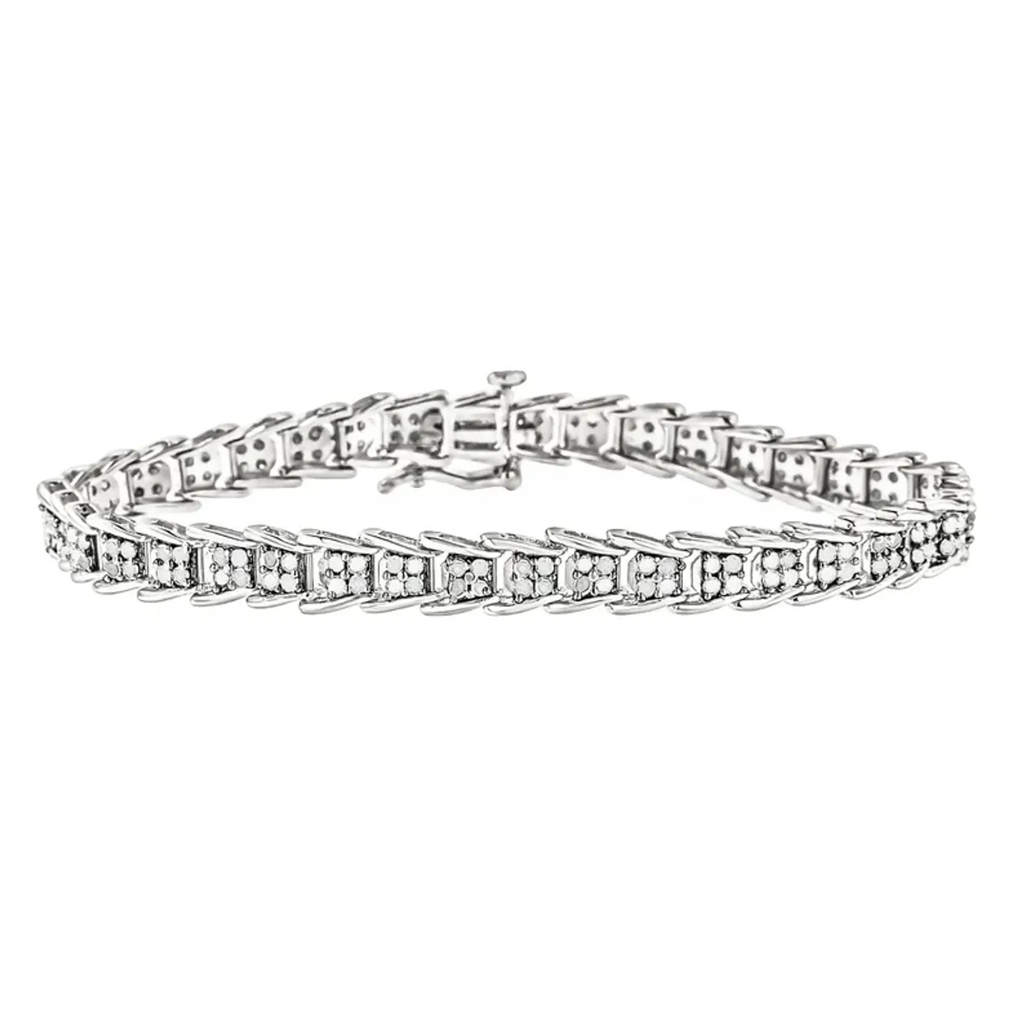 .925 Sterling Silver 2.0 Cttw Diamond Fan-Shaped Fancy Chevron Link Tennis Bracelet (I-J Color, I3 Clarity) - 7" - Size: BRACELET SIZE 7 INCHES | Pack Of: 1 | Metal color: 7