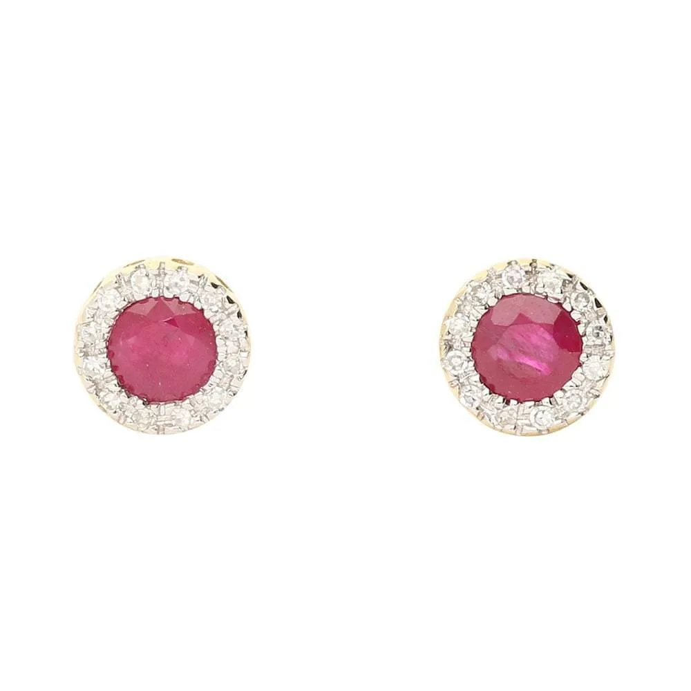 9ct gold Ruby and Diamond cluster stud earrings