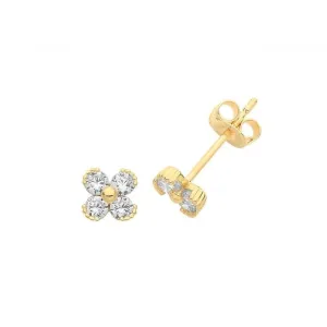 9CT Gold Zirconia 4 Petal Flower Stud Earrings ES1646