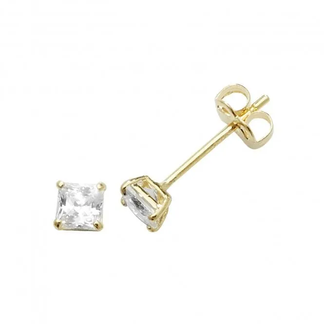 9ct Yellow Gold Square Zirconia Stud Earrings ES466