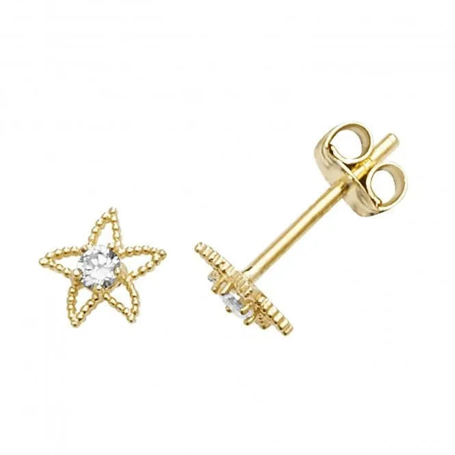 9ct Yellow Gold Starfish With Single Zirconia Stud Earrings ES583