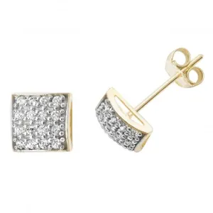 9ct Yellow Gold Zirconia Square Stud Earrings ES514