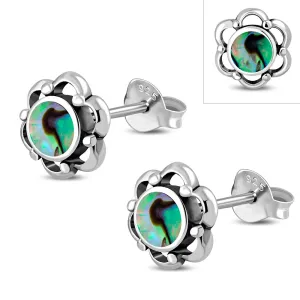 Abalone Shell Flower Stud Silver Earrings