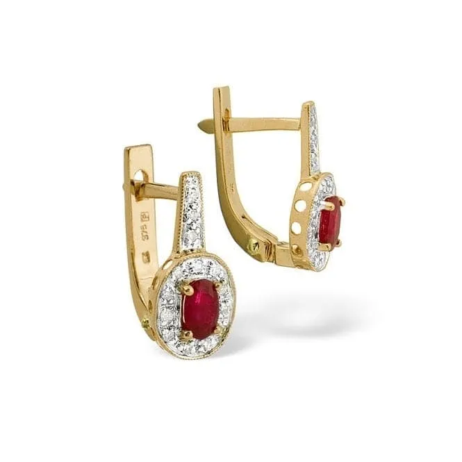 Acotis Diamonds 9K Gold 0.15ct Diamond 0.65ct Ruby Earrings F2235