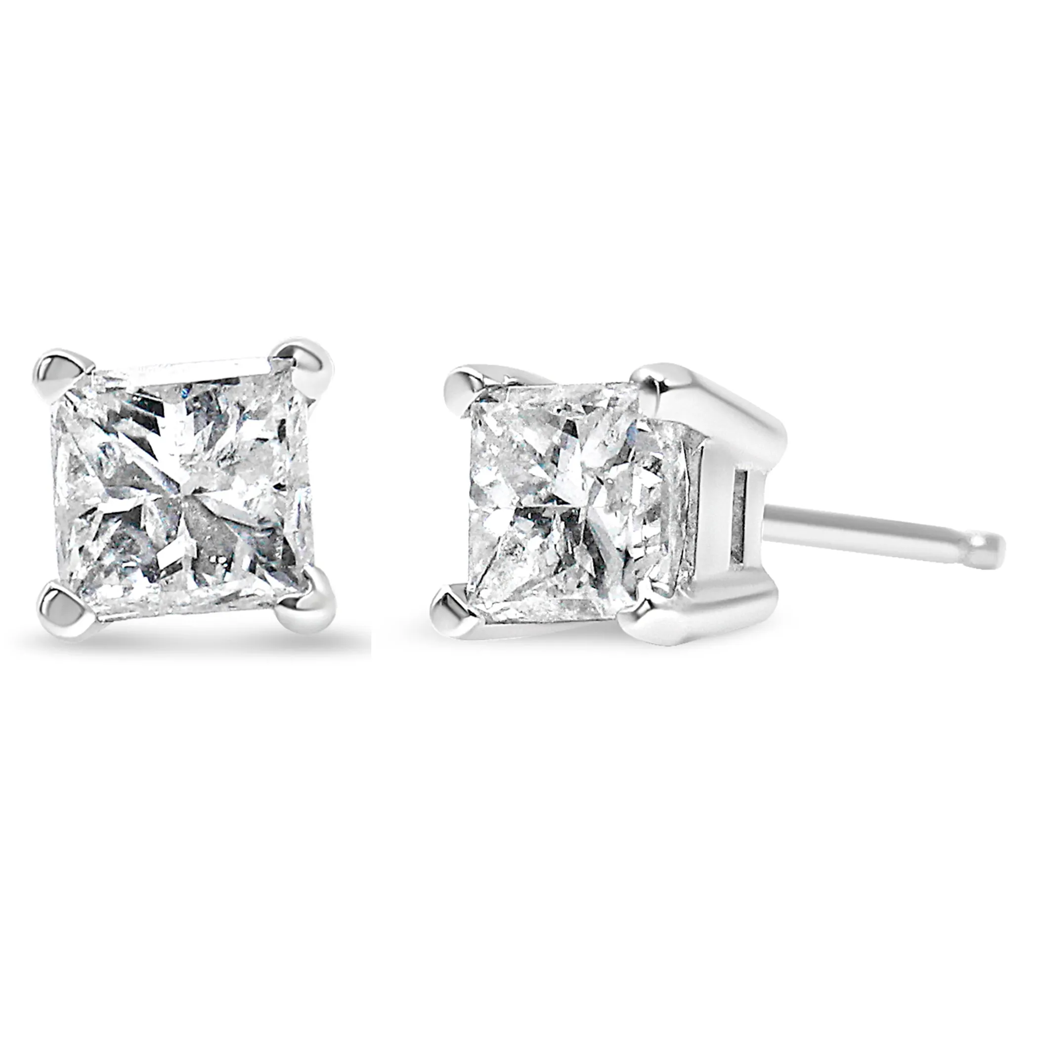 AGS Certified 1/4 Cttw Princess-Cut Square Diamond 4-Prong Solitaire Stud Earrings in 14K White Gold (G-H Color, I1-I2 Clarity)