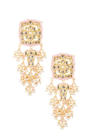 Alloy Kundan Earring with Meenakari in Gold and White