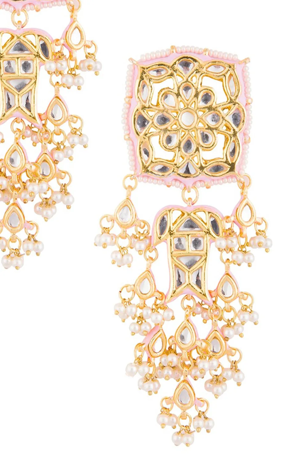 Alloy Kundan Earring with Meenakari in Gold and White