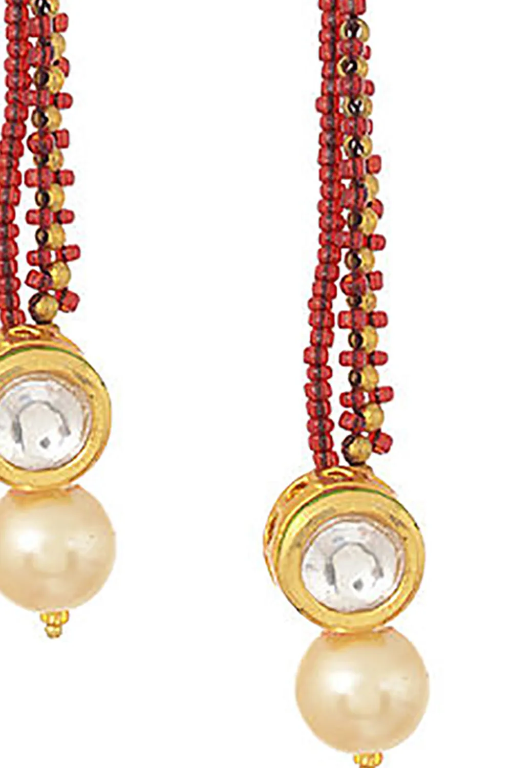 Alloy Kundan Studs Pearl Earring in Red and White