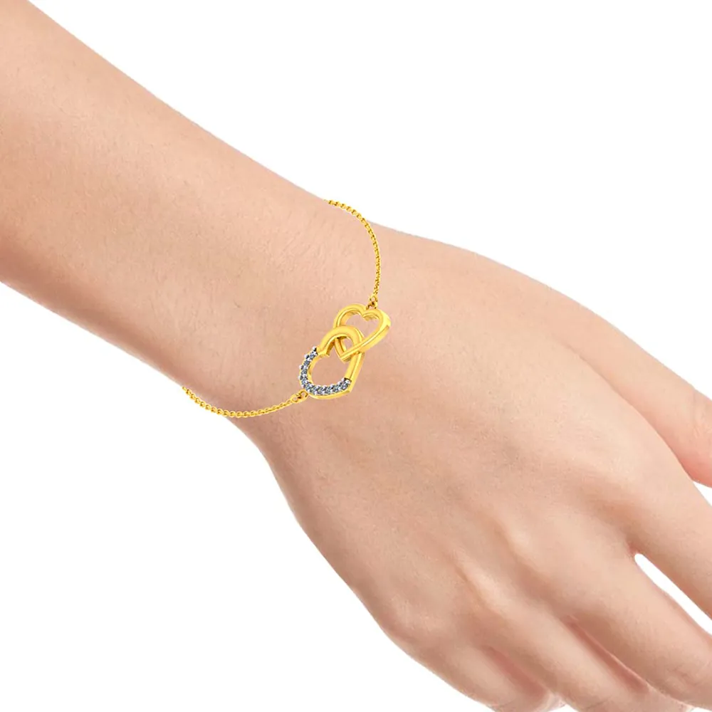 Alluring 14k Gold And Diamond Embellished Heart Loop Designer Bracelet For Women From Diamond Collection Pc Chandra