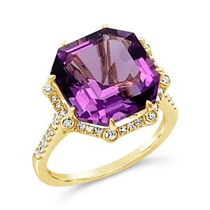 Amethyst & Diamond Halo Ring