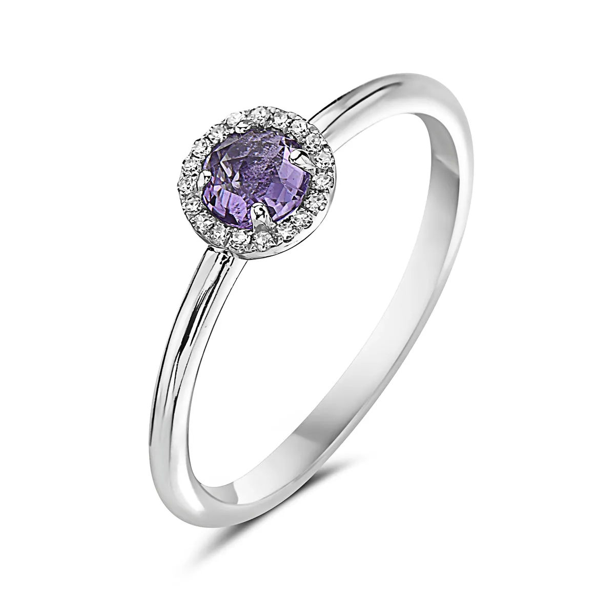 Amethyst And Diamond Halo Ring