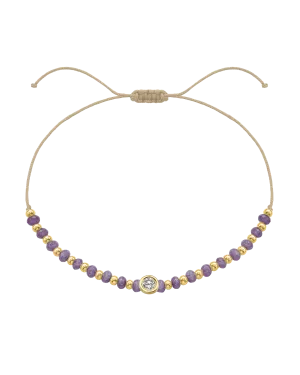 Amethyst Gemstone String of Love Bracelet for Tranquility - 14K Yellow Gold