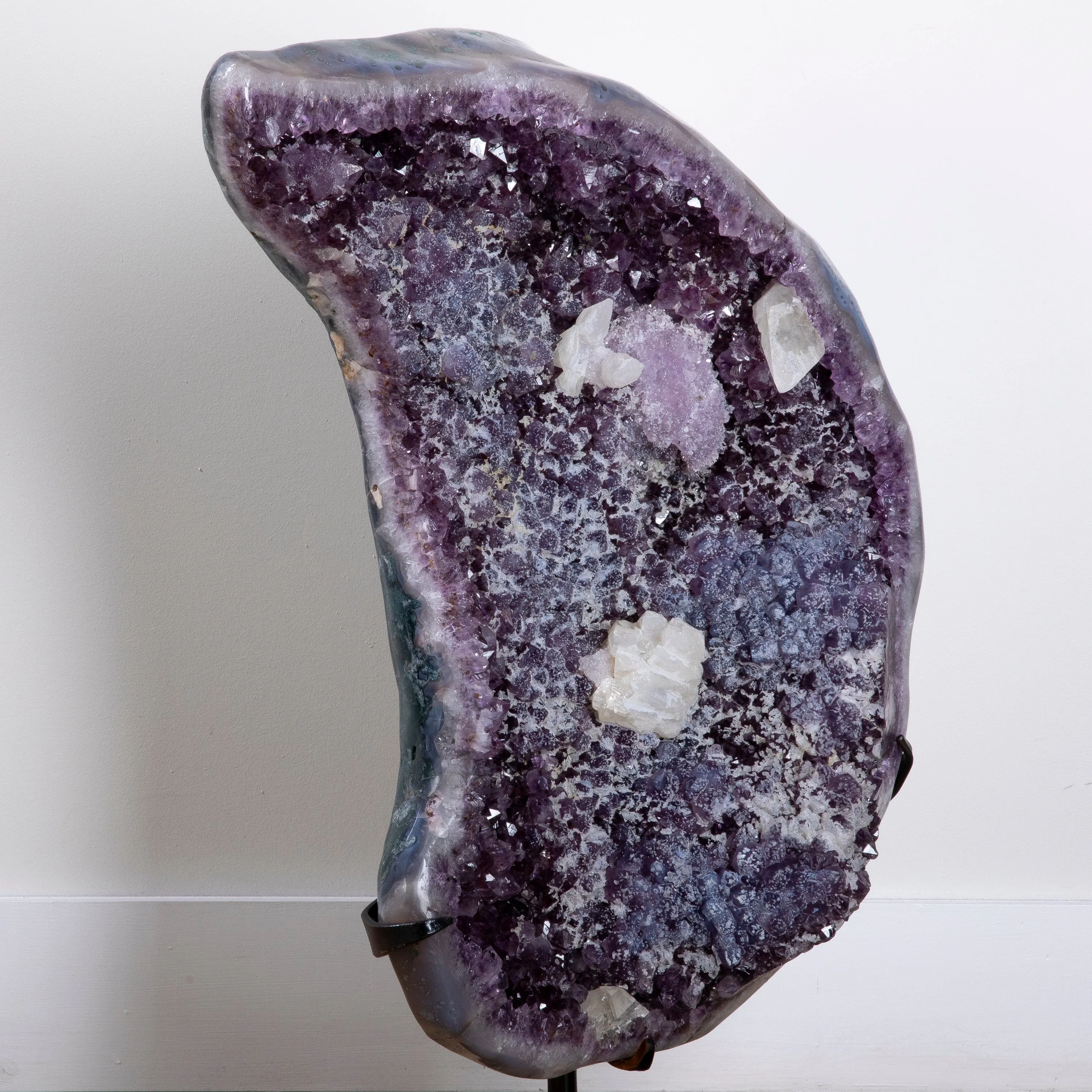 Amethyst Geode (Naturally formed Moon) with Calcite on Custom Stand- 30" / 90lbs