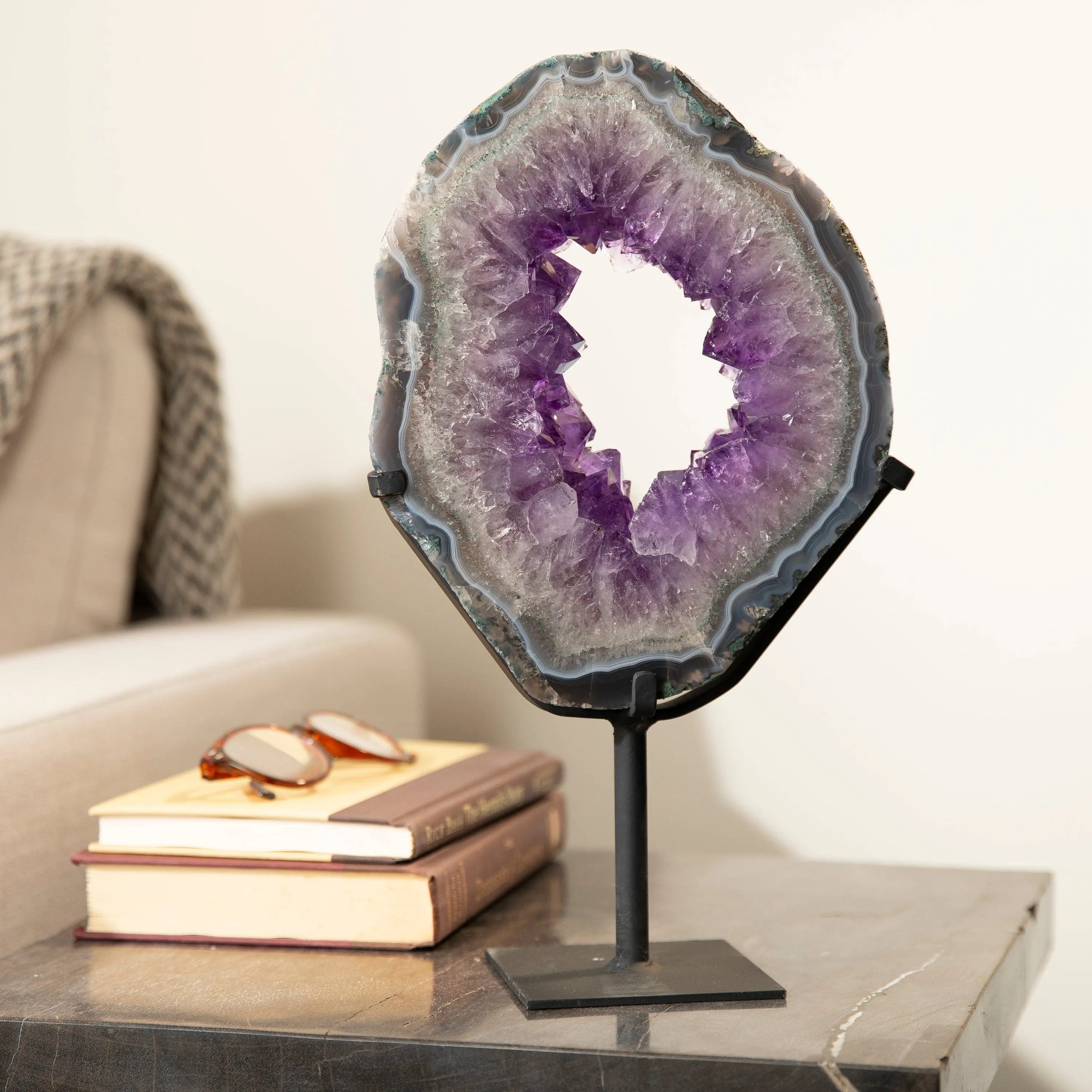 Amethyst Geode Slice Ring from Brazil on Custom Stand- 12" / 7.7 lbs