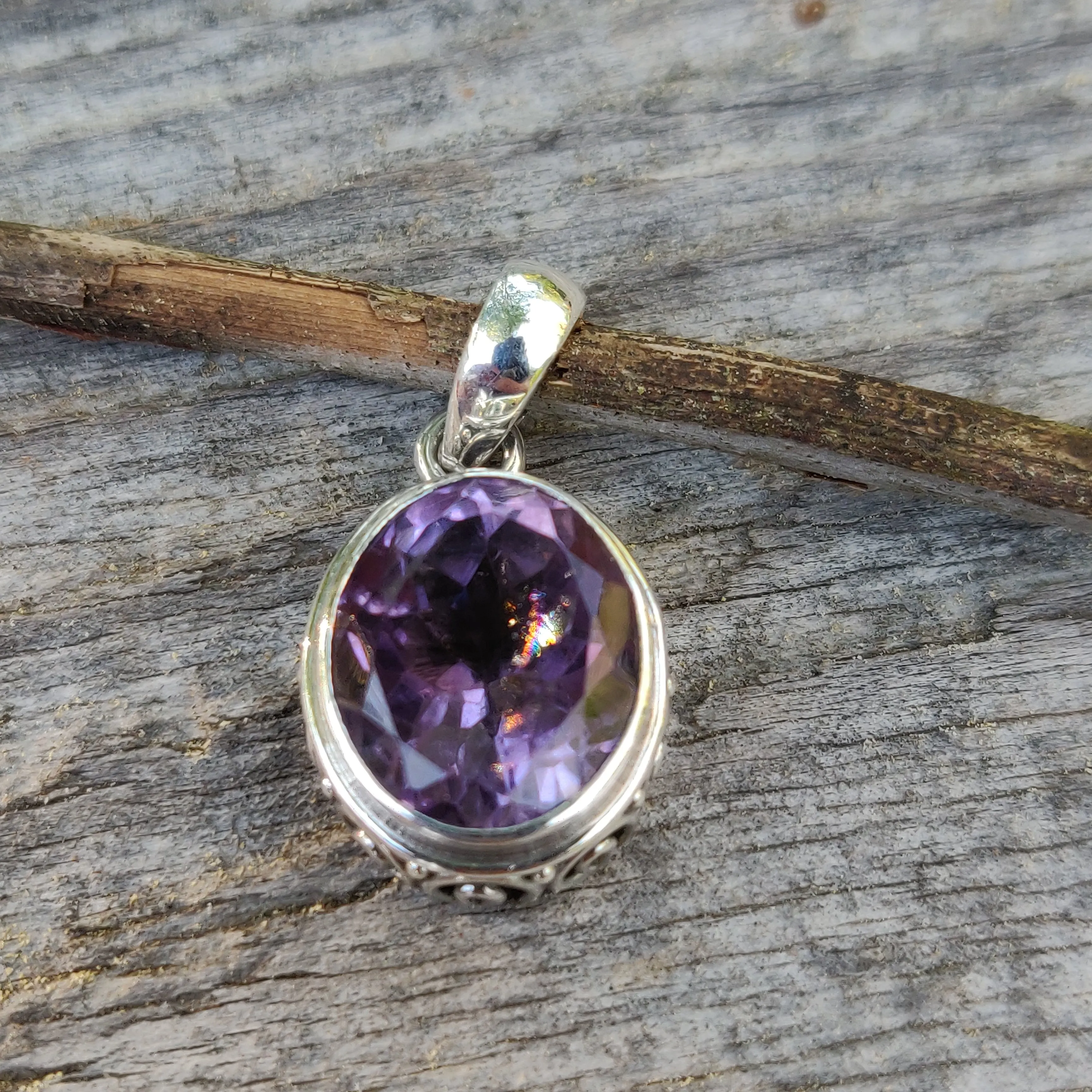 Amethyst Pendant with rainbow inclusion (#2)