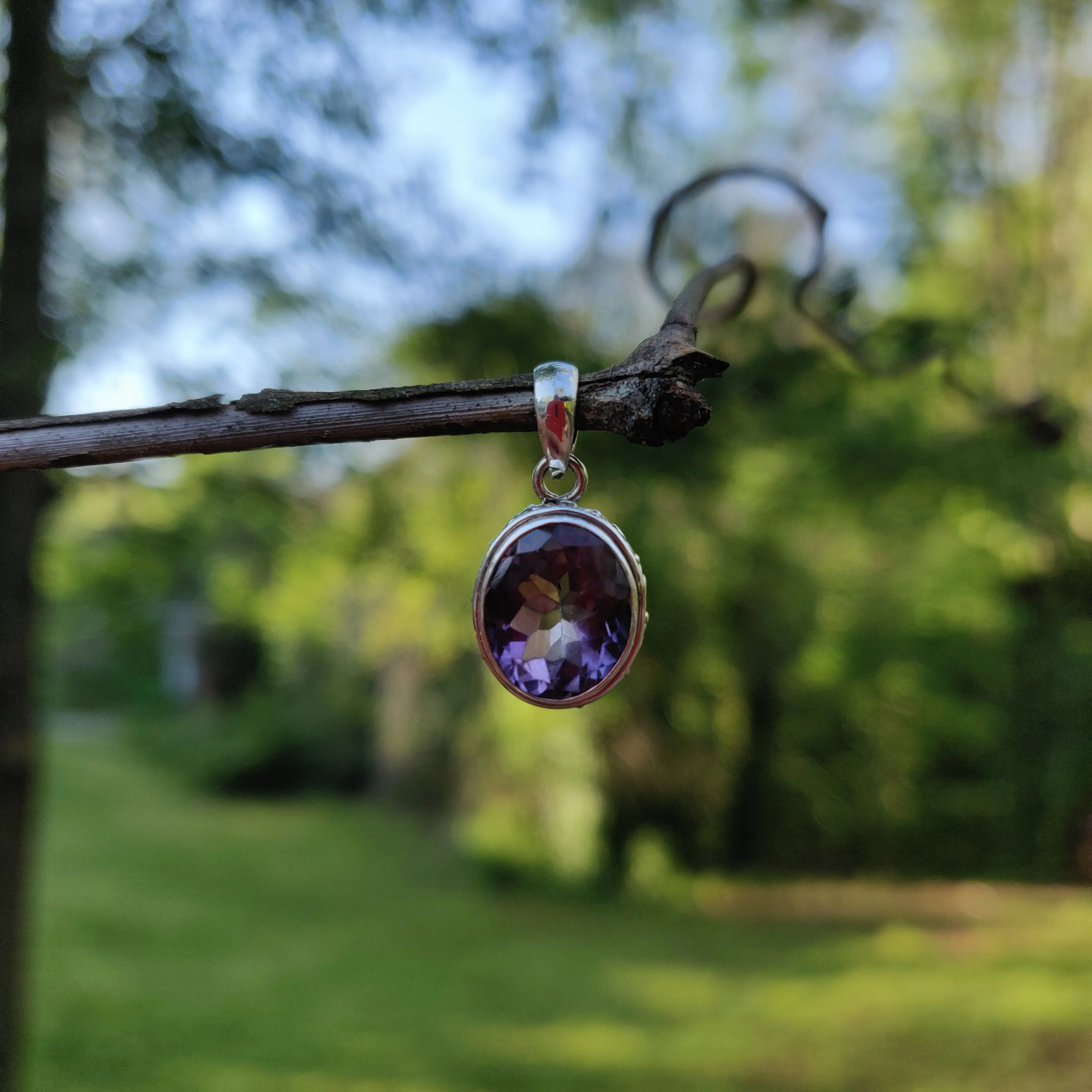 Amethyst Pendant with rainbow inclusion (#2)