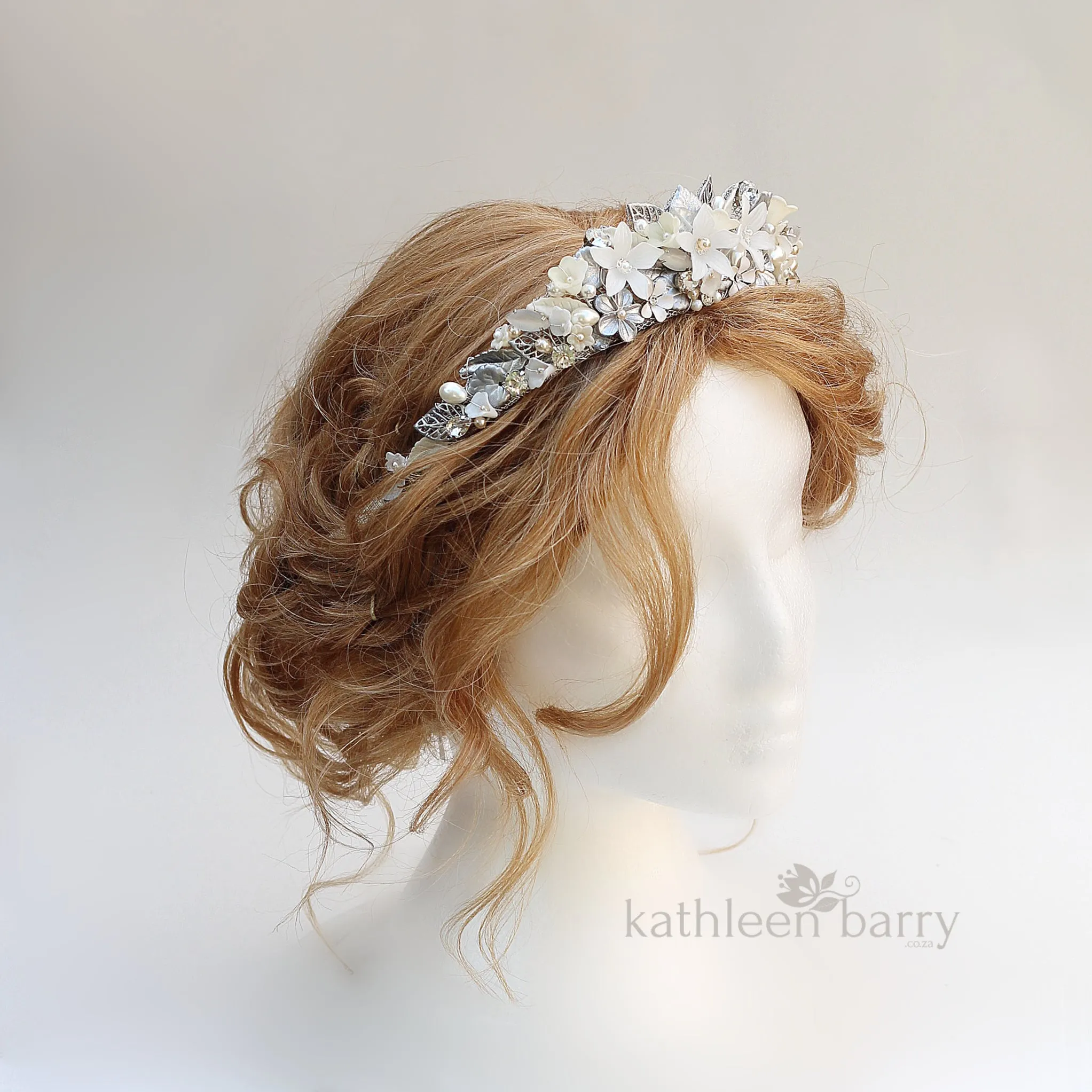 Amy Golden bronze botanical crown with rhinestones and pearls - Colors available