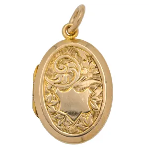 Antique 9ct Gold Engraved Oval Locket