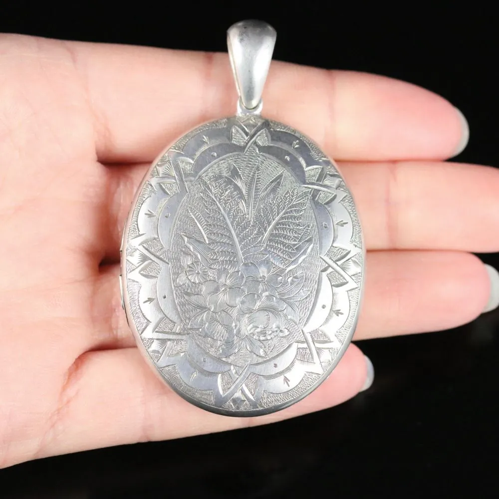 Antique Victorian Silver Locket Engraved Circa 1880