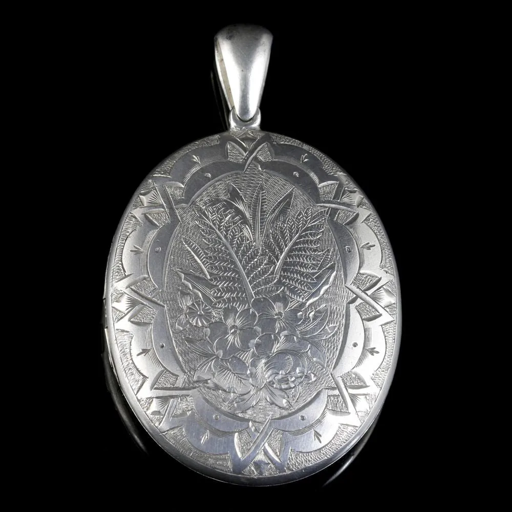 Antique Victorian Silver Locket Engraved Circa 1880