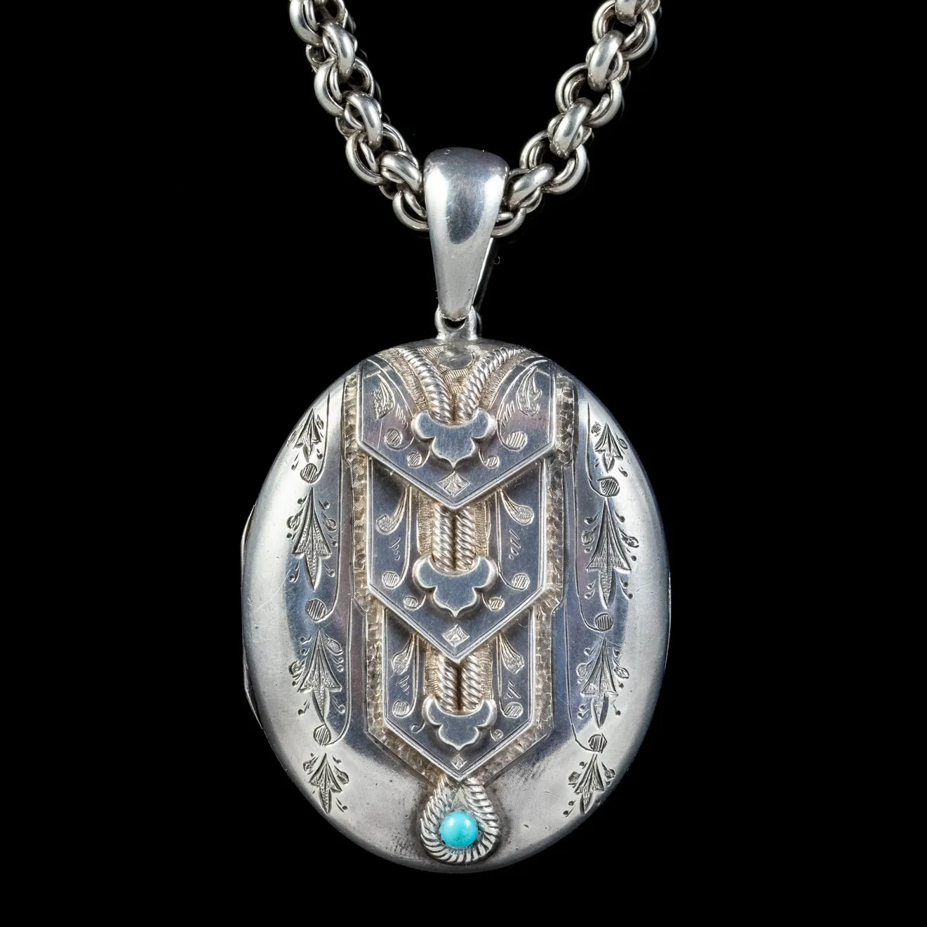 Antique Victorian Silver Turquoise Locket Circa 1880