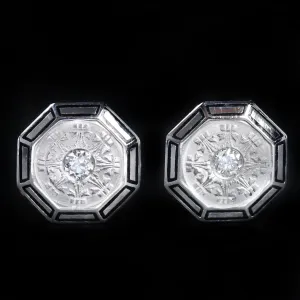 Art Deco 0.20 CTW Diamond and Black Enamel Stud Earrings