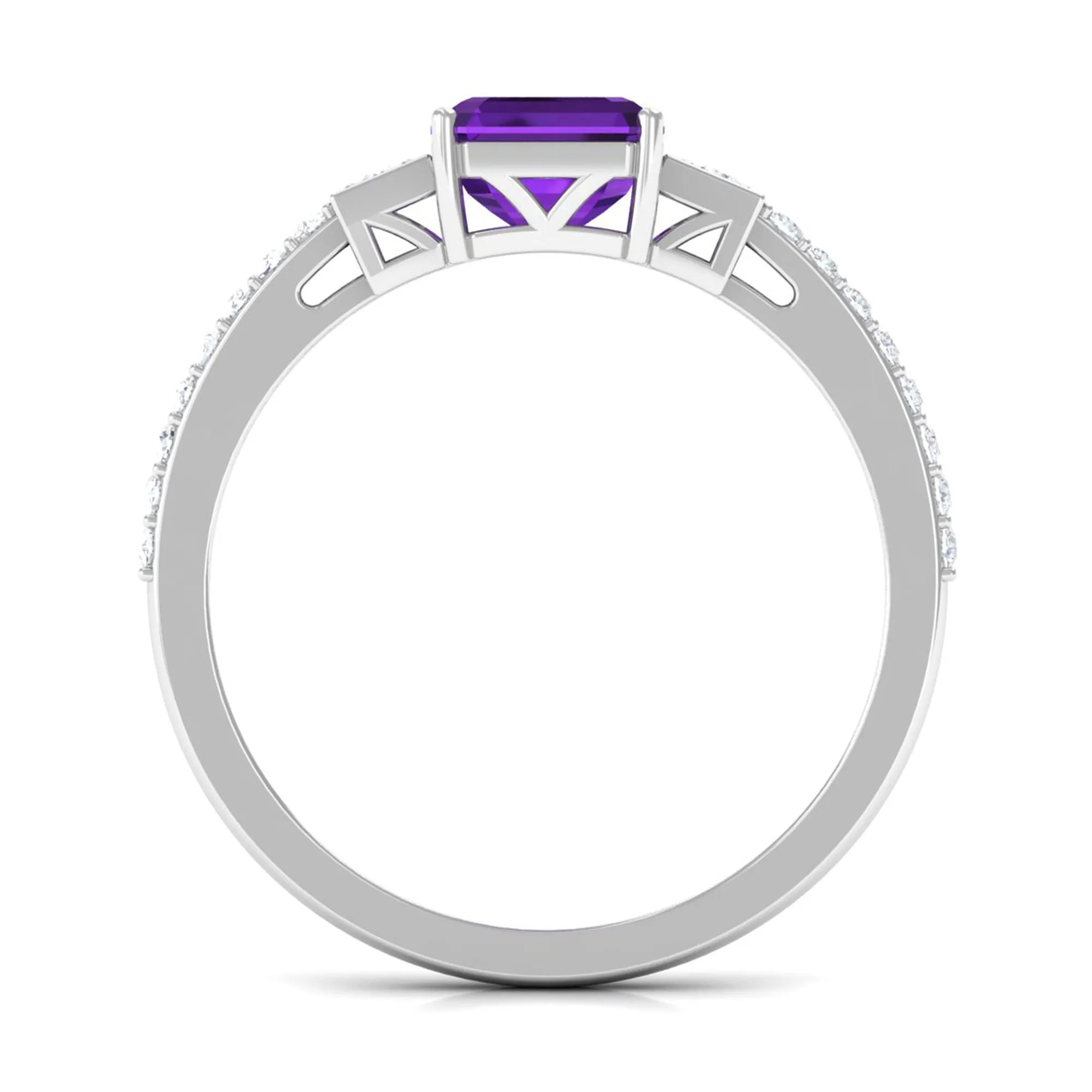 Asscher Cut Amethyst Solitaire Engagement Ring with Diamond