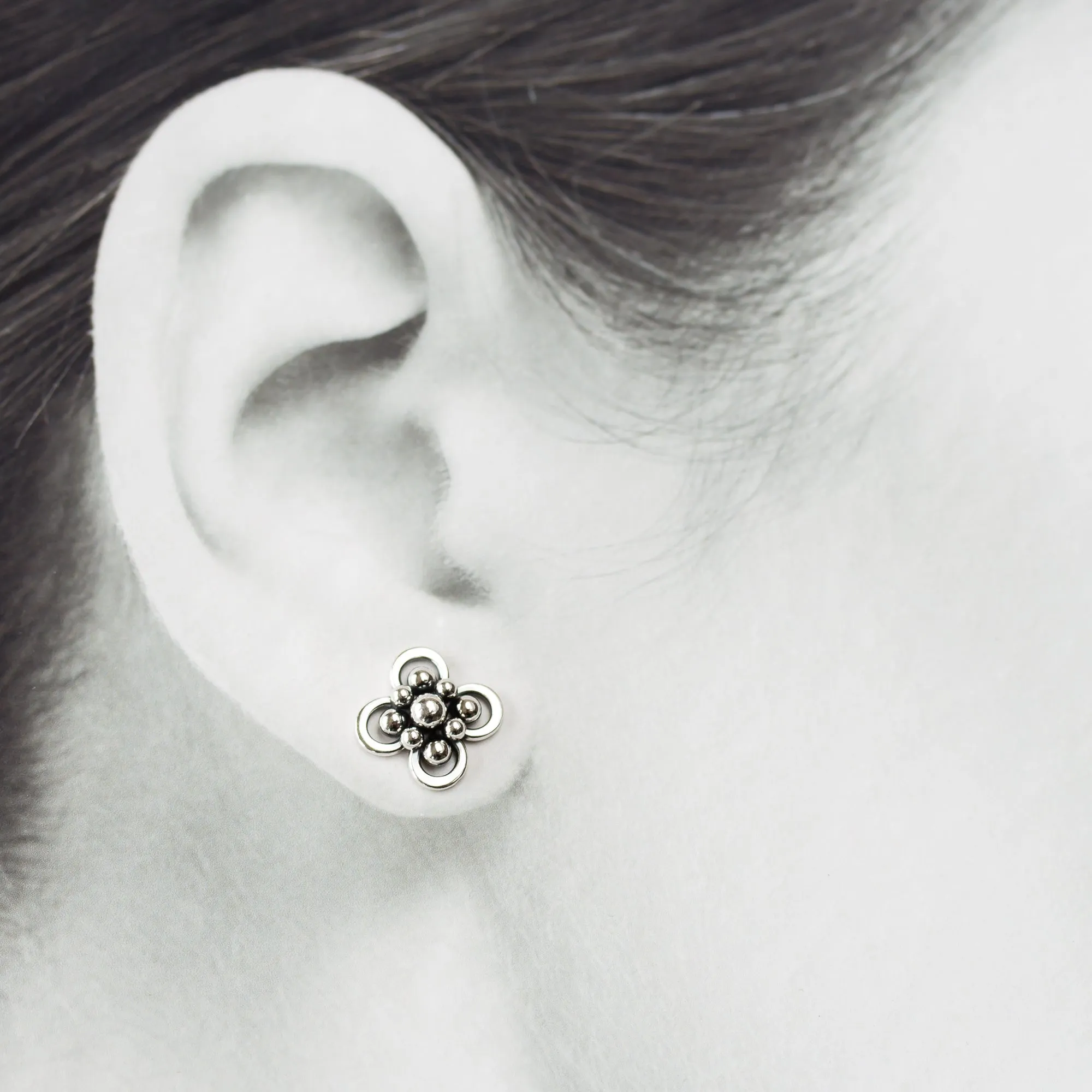 Atomic Arabesque Starburst Flower Stud Earrings, Sterling Silver