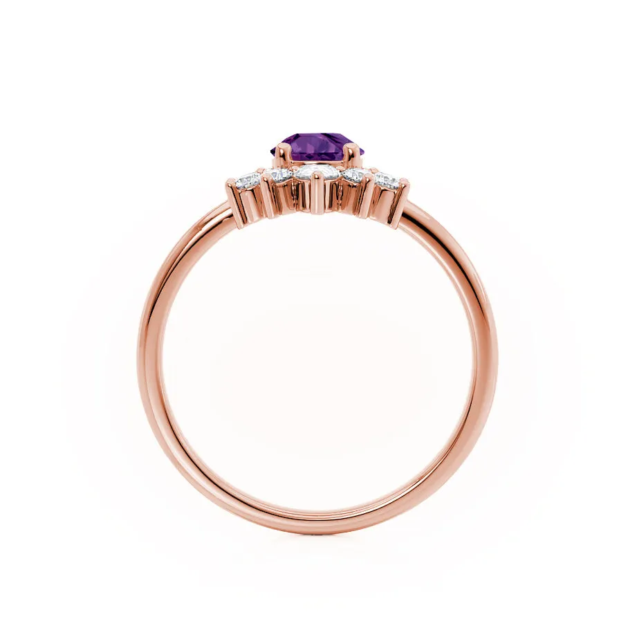 BALLET - Chatham® Pear Alexandrite & Diamond Half Halo Tiara Ring 18k Rose Gold