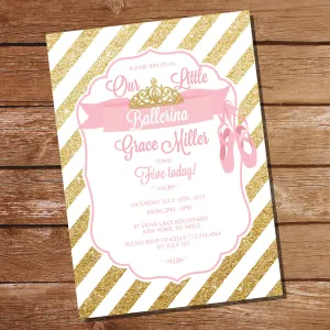 Ballet Party Invitation | Pink and Gold Ballerina Party Invitation