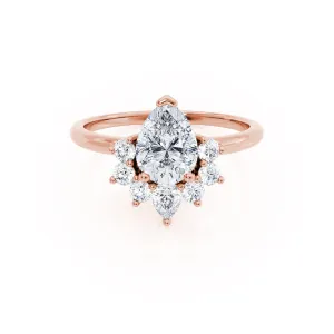 BALLET - Pear Moissanite & Diamond Half Halo Tiara Ring 18k Rose Gold