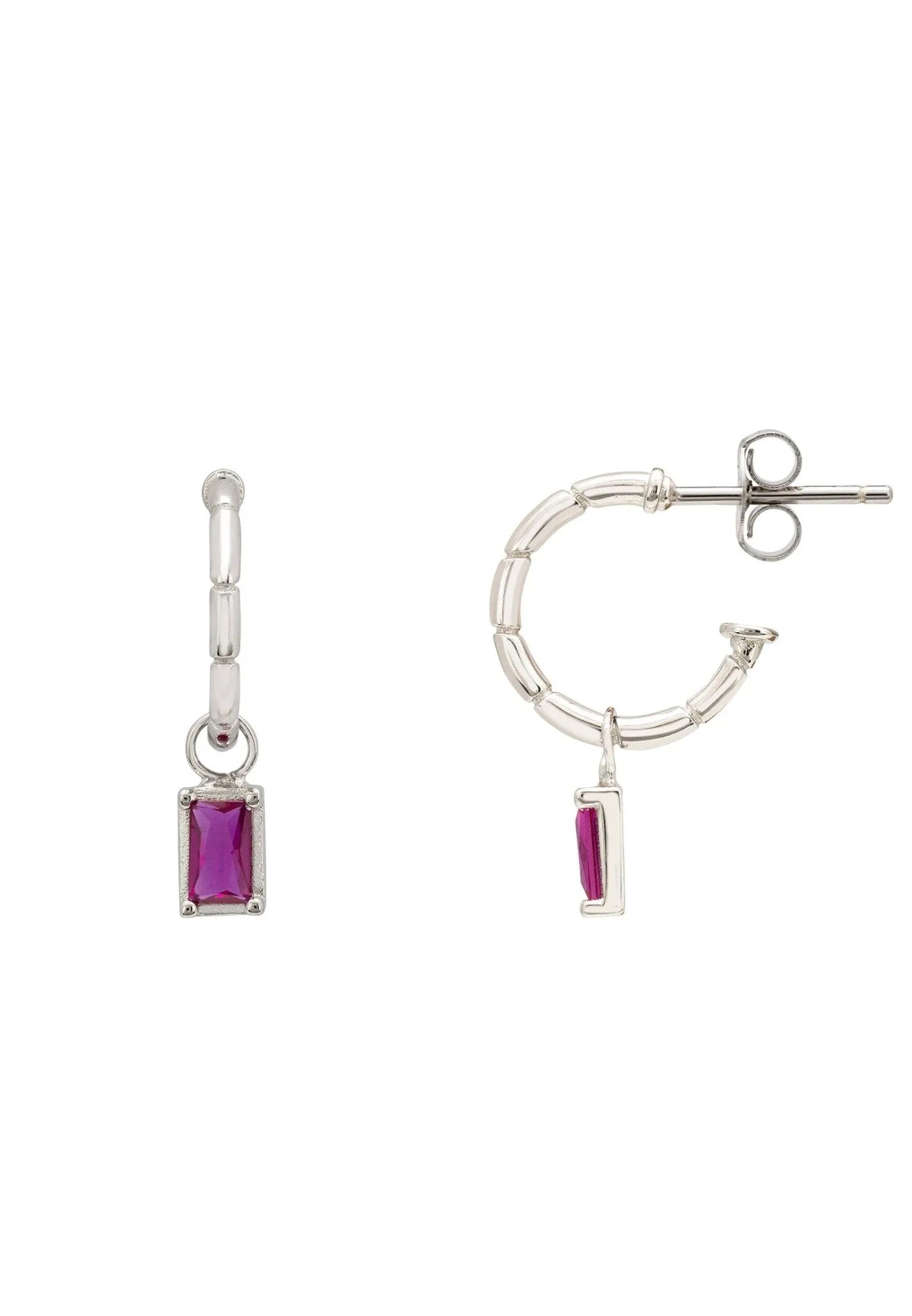 Bamboo Hoop with Ruby Earrings Silver