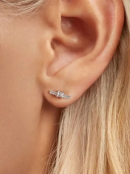 Bar Stud Earrings, Zircon .925 Sterling Silver Hypoallergenic Minimalist Bar Earrings