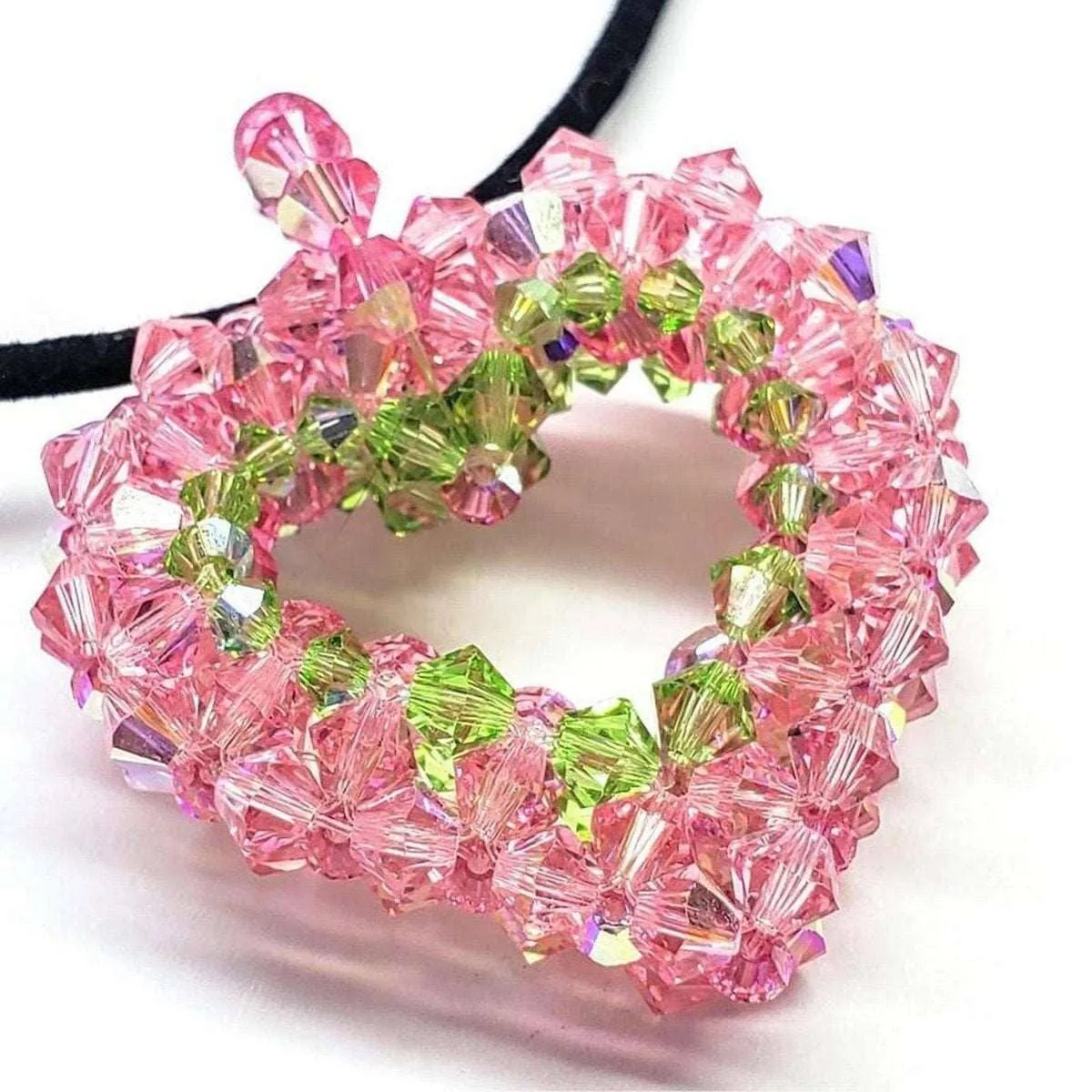 Beaded Open 3-D Crystal Heart Necklace