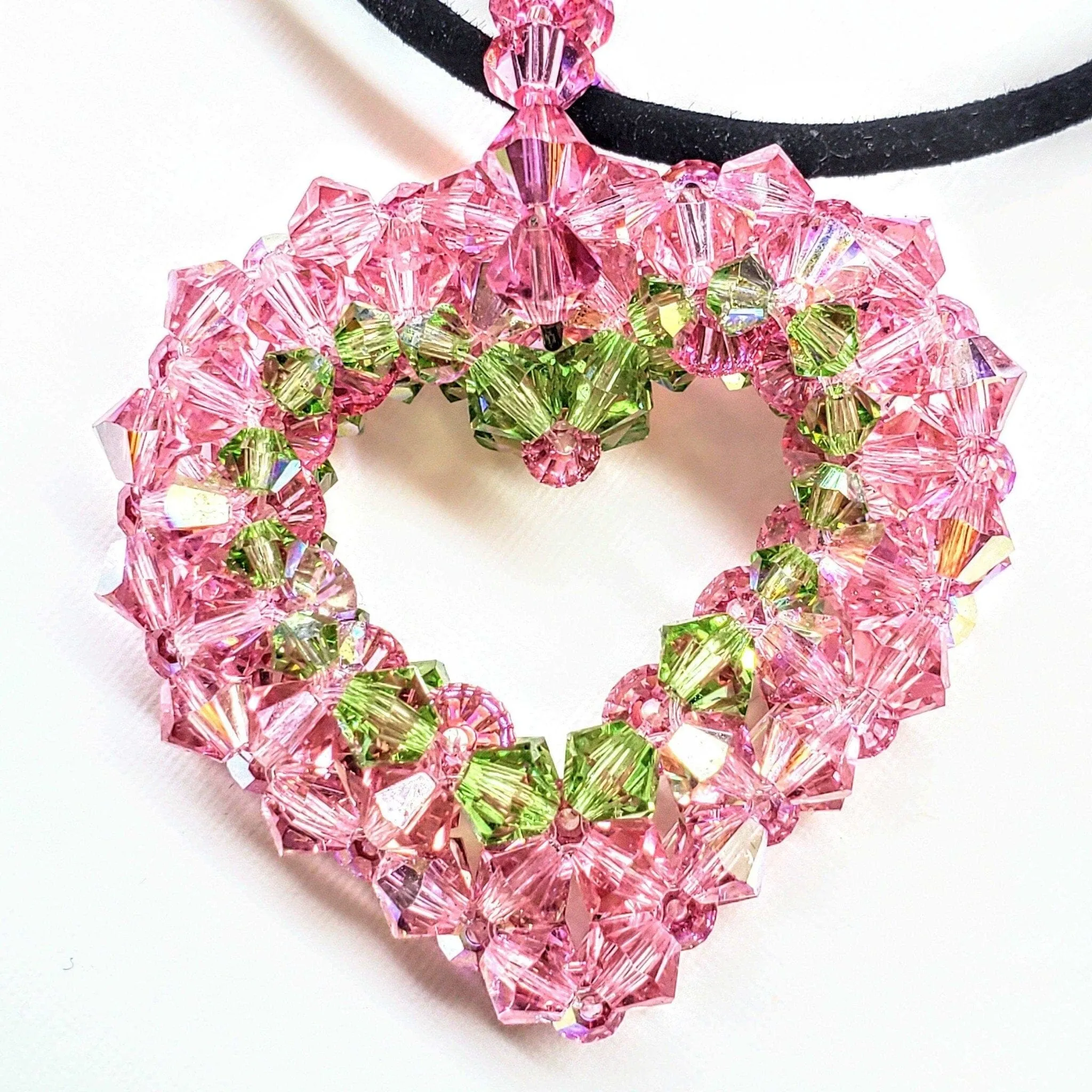 Beaded Open 3-D Crystal Heart Necklace