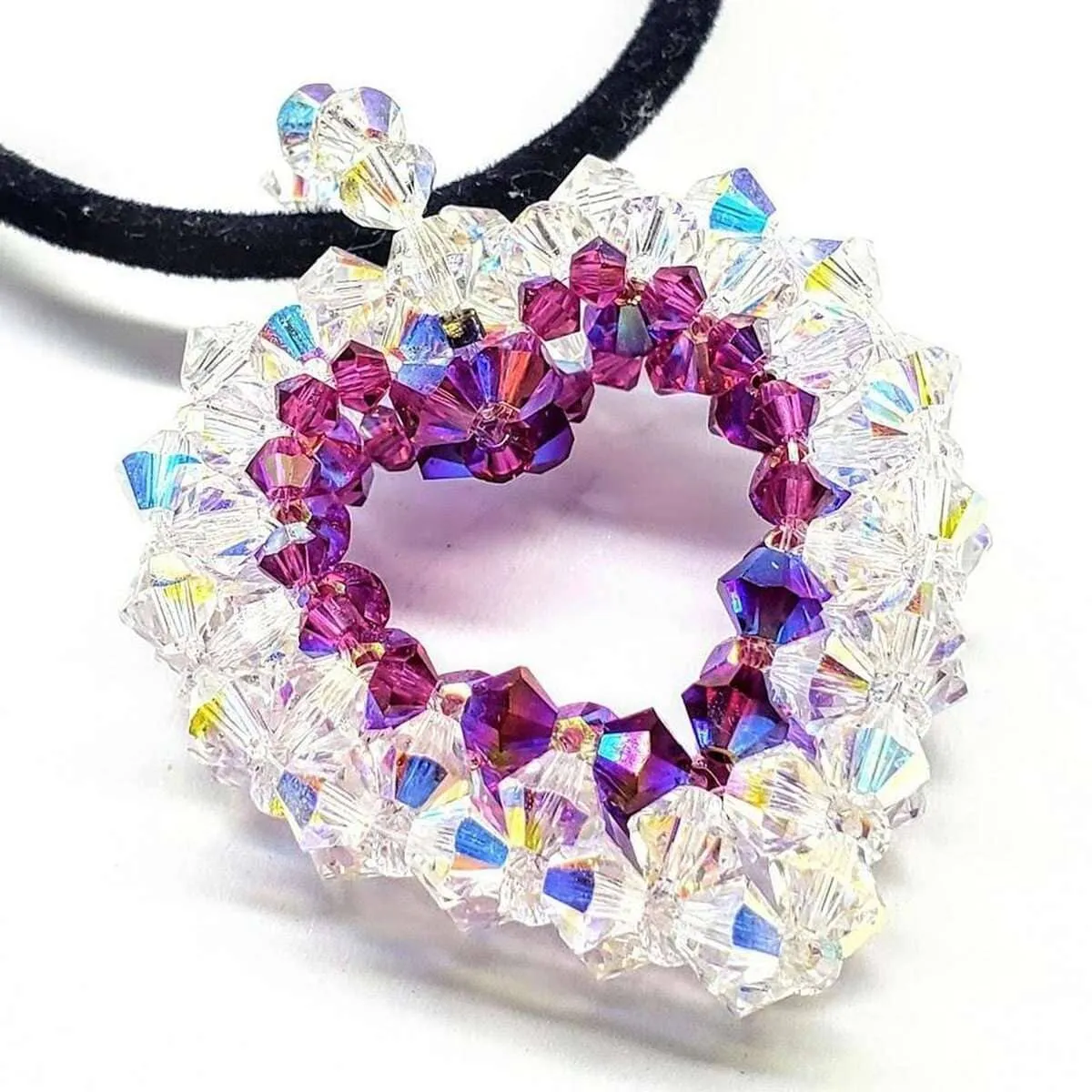 Beaded Open 3-D Crystal Heart Necklace